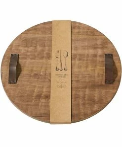 ROUND WOOD BOARD WITH LEATHER HANDLES Disc