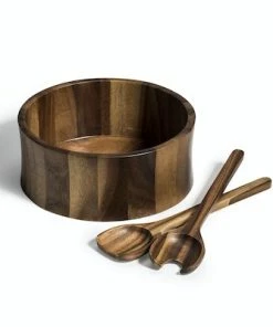 SMALL ACACIA WOOD SALAD BOWL W/ SERVERS