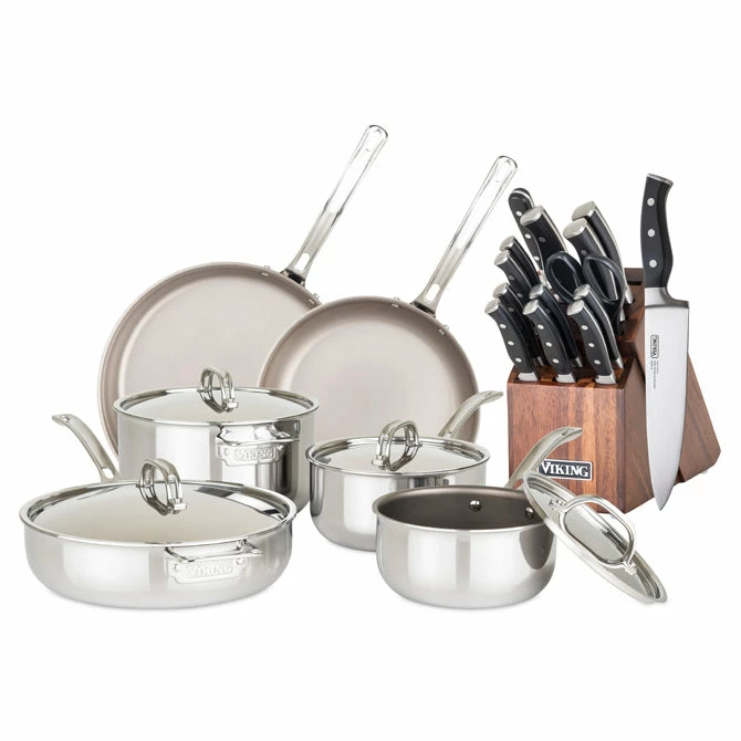 VIKING 10pc TITANIUM COOKWARE & 15pc KNIFE SET 1 VIKING 10pc TITANIUM COOKWARE & 15pc KNIFE SET