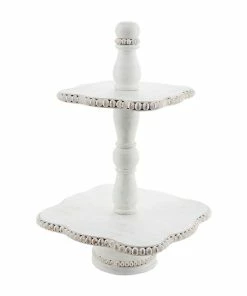 WHITE BEADED SCALLOPED TIERED SERVER