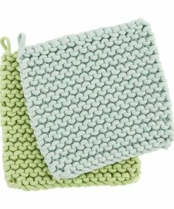GREEN/BLUE PASTEL CROCHET POT HOLDER SET