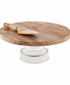 WOOD & GLASS PEDESTAL CAKE STAND