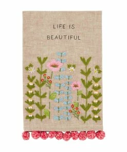 LIFE EMBROIDERED FLORAL TOWEL