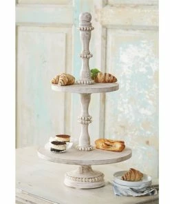 BEADED WOOD TIERED SERVER