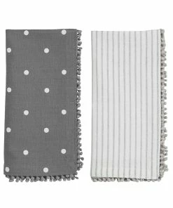 GRAY STRIPE COTTON POM NAPKINS