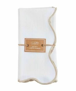TAUPE SCALLOPED NAPKIN SET, SET OF 4