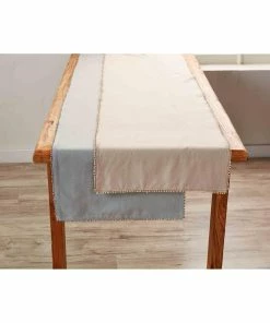 KHAKI POM POM TRIM TABLE RUNNER