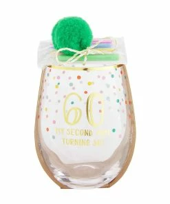 60TH BIRTHDAY WINE GLASS AND CANDLE SET