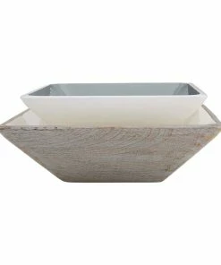 SQUARE MANGO WOOD/ENAMEL BOWL Disc