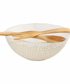 BASKETWEAVE WHITE BOWL SET