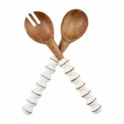 WOOD BEADED SERVING UTENSIL SET