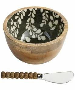 GREEN FERN LEAF ENAMEL DIP BOWL SET
