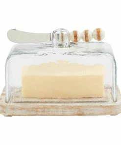WHITE BEADED GLASS BUTTER DISH