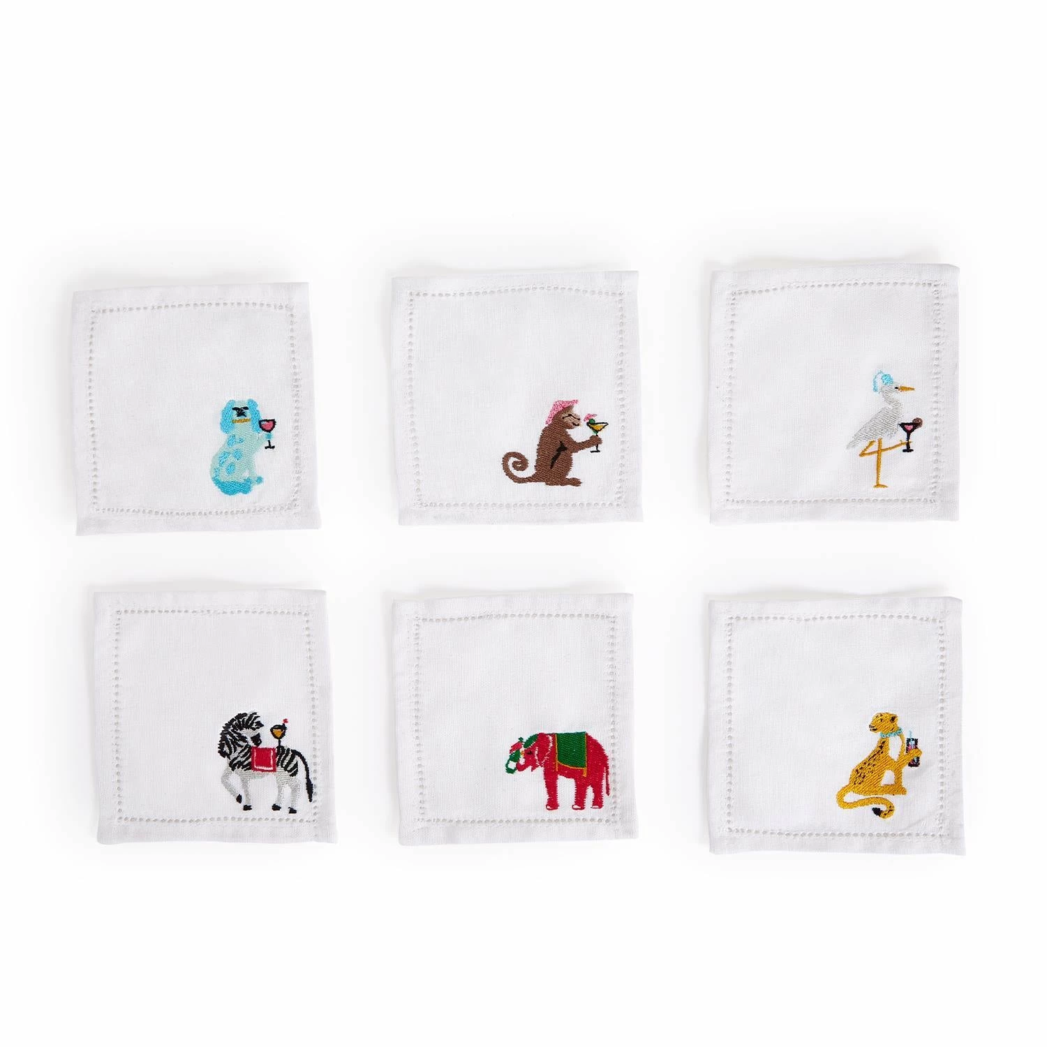 ANIMAL PARTY EMBROIDERED COCKTAIL NAPKINS 1 ANIMAL PARTY EMBROIDERED COCKTAIL NAPKINS