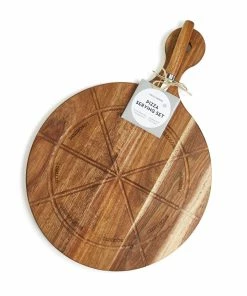 WOODEN PIZZA SERVING BOARD With PIZZA CUTTER