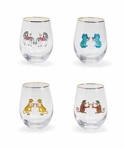 ANIMAL PARTY STEMLESS WINE GLASS, ASSORTED