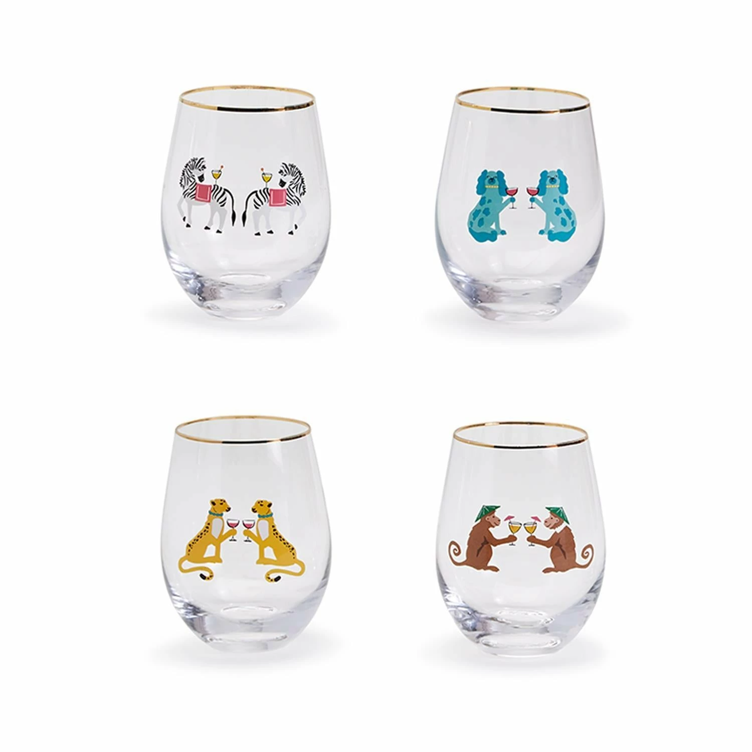 ANIMAL PARTY STEMLESS WINE GLASS, ASSORTED 1 ANIMAL PARTY STEMLESS WINE GLASS, ASSORTED