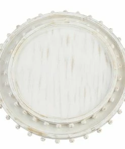 BEADED WOOD WHITE-WASHED SERVING TRAY, SMALL