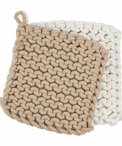 WHITE AND TAUPE CROCHET POT HOLDER SET