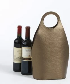 SOLEIL DOUBLE BOTTLE WINE TOTE, BRONZE