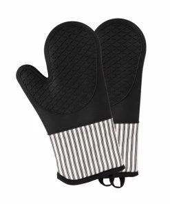 BLACK SILICONE OVEN MITTS, SET OF 2