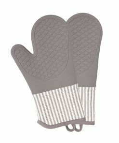 GREY SILICONE OVEN MITTS, SET OF 2