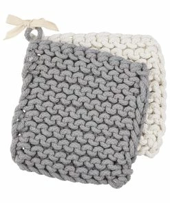 WHITE AND GRAY CROCHET POT HOLDER SET
