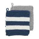 NAVY STRIPE CROCHET POT HOLDER SET
