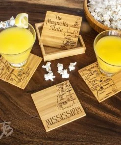 MS PUZZLE COASTERS 5 MS PUZZLE COASTERS -kitchen supplies Sales Store mississippi state puzzle 4 piece bamboo coaster set with case totally bamboo 444150