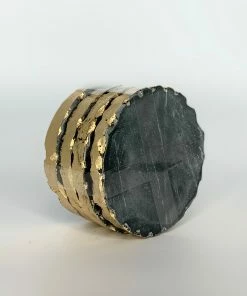 VIESTE MARBLE COASTERS, BLACK/GOLD