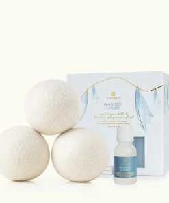 THYMES WASHED LINEN WOOL DRYER BALLS & FRAGRANCE OIL SET