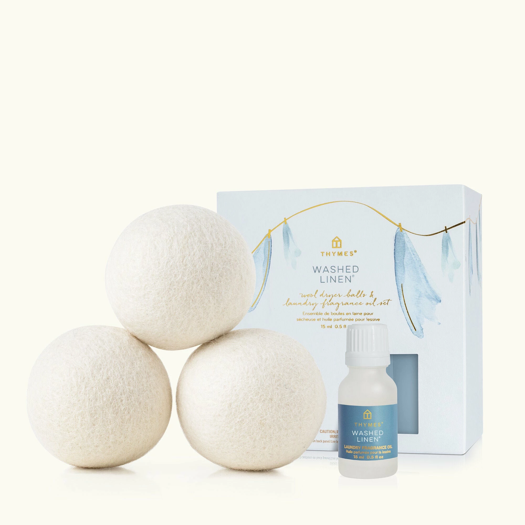THYMES WASHED LINEN WOOL DRYER BALLS & FRAGRANCE OIL SET 1 THYMES WASHED LINEN WOOL DRYER BALLS & FRAGRANCE OIL SET